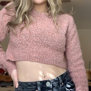 Wild Fable Eyelash Crop Barbie Y2K Fuzzy Bimbo Bubblegum Pink Sweater S